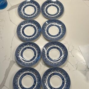 8 beautiful Churchhill, England, blue and white saucers! Closet, clean out!